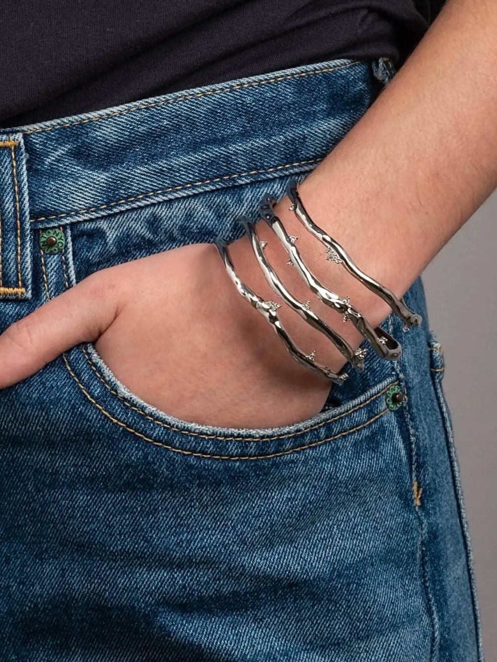 Alexis Bittar Brut Silver Crystal Thorn Orbit Cuff Bracelet